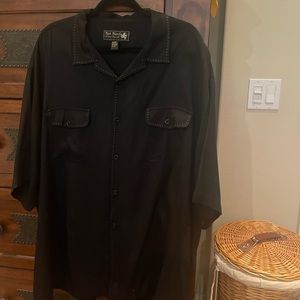 NAT NAST XXL BLACK SILK SHIRT w/ 2 front pockets & white stitching; Like New $35